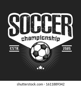 Soccer logo design template. Football emblem pattern.  Vintage style on isolated background. Print on t-shirt graphics. Vector illustration