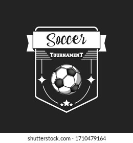 Soccer logo design template. Football emblem pattern. Vintage style on isolated background. Print on t-shirt graphics. Vector illustration