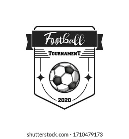 Soccer logo design template. Football emblem pattern. Vintage style on isolated background. Print on t-shirt graphics. Vector illustration