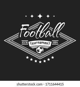 Soccer logo design template. Football emblem pattern. Vintage style on isolated background. Print on t-shirt graphics. Vector illustration