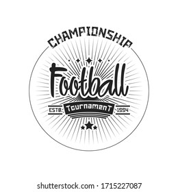 Soccer logo design template. Football emblem pattern. Vintage style on isolated background. Print on t-shirt graphics. Vector illustration