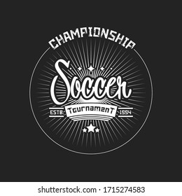 Soccer logo design template. Football emblem pattern. Vintage style on isolated background. Print on t-shirt graphics. Vector illustration