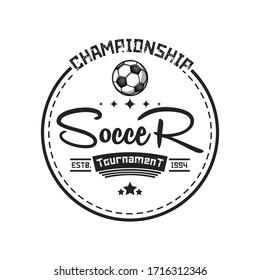 Soccer logo design template. Football emblem pattern. Vintage style on isolated background. Print on t-shirt graphics. Vector illustration
