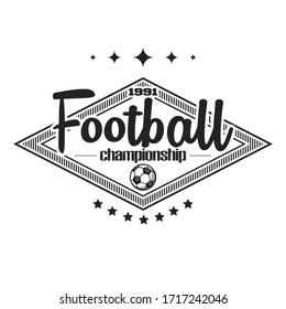 Soccer logo design template. Football emblem pattern. Vintage style on isolated background. Print on t-shirt graphics. Vector illustration