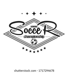 Soccer logo design template. Football emblem pattern. Vintage style on isolated background. Print on t-shirt graphics. Vector illustration