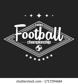 Soccer logo design template. Football emblem pattern. Vintage style on isolated background. Print on t-shirt graphics. Vector illustration