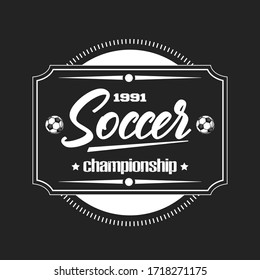 Soccer logo design template. Football emblem pattern. Vintage style on isolated background. Print on t-shirt graphics. Vector illustration