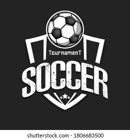 Soccer logo design template. Football emblem pattern. Vintage style on isolated background. Print on t-shirt graphics. Vector illustration