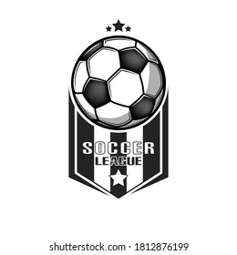 Soccer logo design template. Football emblem pattern. Vintage style on isolated background. Print on t-shirt graphics. Vector illustration