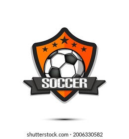 Soccer logo design template. Football emblem pattern. Vintage style on isolated background. Print on t-shirt graphics. Vector illustration