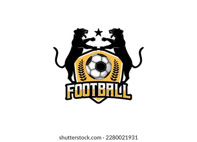 Diseño del logo de fútbol, dos tigres con el símbolo vectorial del equipo moderno de fútbol