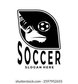 Soccer logo design vector template. Football with Foot Shoot and ball vector logo design