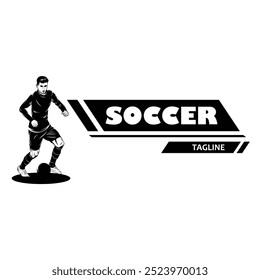 Soccer logo with dynamic elements of the soccer game with a modern and elegant touch. The ball and character shape of the logo representing the speed and movement of the player on the field.