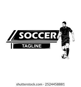 Soccer logo with dynamic elements of the soccer game with a modern and elegant touch. The ball and character shape of the logo representing the speed and movement of the player on the field.