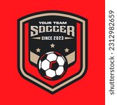 Soccer logo or football club sign badge. Football logo with shield background vector design