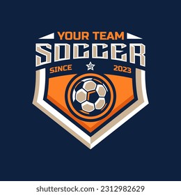 Soccer logo or football club sign badge. Football logo with shield background vector design