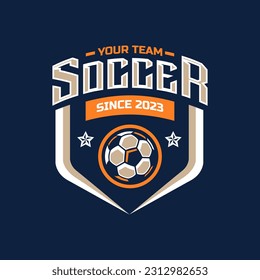 Soccer logo or football club sign badge. Football logo with shield background vector design