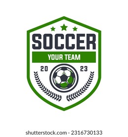 Soccer Logo or football club sign badge isolated. Football logo with shield background vector design