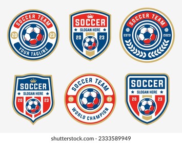 Soccer Logo or football club sign badge template bundle. Football logo with shield background vector design collection