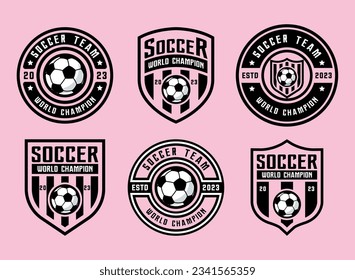 Logotipo de fútbol o paquete de plantillas de distintivos de los clubes de fútbol. Logo de fútbol con colección de diseño de vectores de fondo de escudo