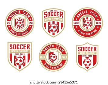 Logotipo de fútbol o paquete de plantillas de distintivos de los clubes de fútbol. Logo de fútbol con colección de diseño de vectores de fondo de escudo