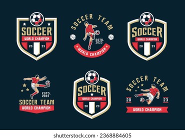 Soccer Logo or football club sign badge template bundle. Football logo with shield background vector design collection
