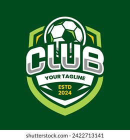 Logo de fútbol o insignia de signo de club de fútbol. Logo de fútbol con diseño vectorial de fondo de escudo