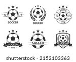 Soccer logo set with a ball. Football club or team emblem, badge, icon design. Sport tournament, league, championship label. Vector illustration.