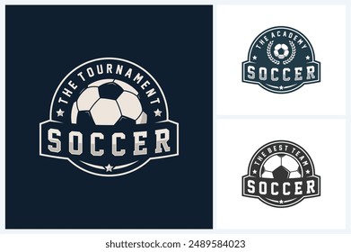 Soccer logo sport design template, soccer or football emblem vector, soccer or football tournament badge logo design vector illustration