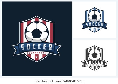 Soccer logo sport design template, soccer or football emblem vector, soccer or football tournament badge logo design vector illustration