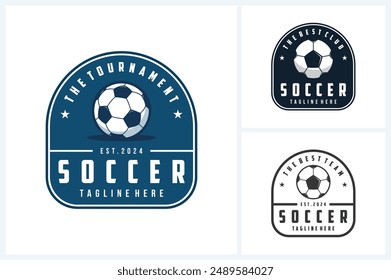 Soccer logo sport design template, soccer or football emblem vector, soccer or football tournament badge logo design vector illustration