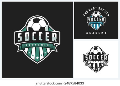 Soccer logo sport design template, soccer or football emblem vector, soccer or football tournament badge logo design vector illustration