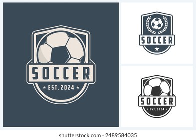 Soccer logo sport design template, soccer or football emblem vector, soccer or football tournament badge logo design vector illustration