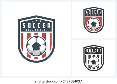 Soccer logo sport design template, soccer or football emblem vector, soccer or football tournament badge logo design vector illustration