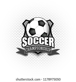 Soccer logo template design. Football logo. Black and White. Vintage Style. Isolated on white background. Vector illustration