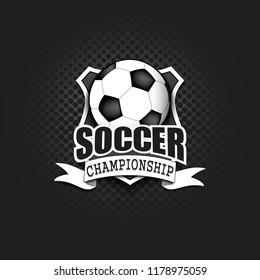 Soccer logo template design. Football logo. Black and White. Vintage Style. Isolated on black background. Vector illustration