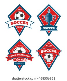 Soccer logo templates collection isolated white. Set of emblem for football tournament, vector illustration