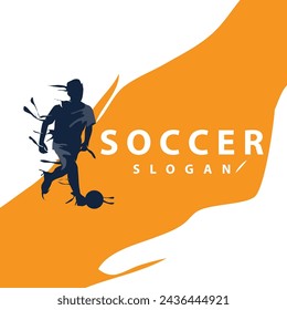 Soccer logo vector black silhouette of sport player simple football template illustration