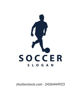 Soccer logo vector black silhouette of sport player simple football template illustration