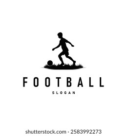 Soccer logo vector black silhouette of sport player simple football template illustration