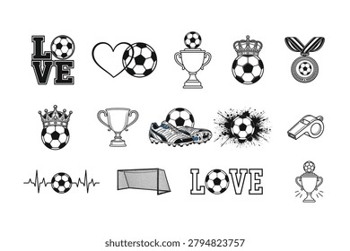 Soccer Love Trophy Ball Vector Bundle With Football Medal Crown Goal Whistle Icons