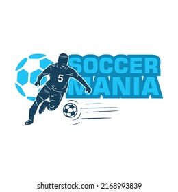 SOCCER MANIA BANNER, silhouette of great football player in action vector illustrations