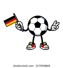 soccer mascot holding german flag and hand peace, vector illustration