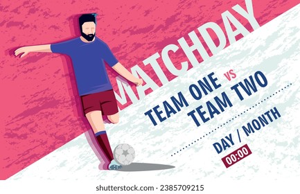 soccer match day, flyer design with vector illustration of soccer player kicking a soccer ball