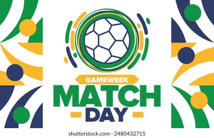 Soccer Match Day. Game day. Fooball pitch and ball. championship and cup. League playoff, final of regular season. Sport poster. Vector illustration