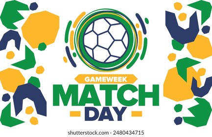 Soccer Match Day. Game day. Fooball pitch and ball. championship and cup. League playoff, final of regular season. Sport poster. Vector illustration