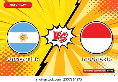 Plantilla del día de partidos de fútbol. Ejemplo vectorial del día de partido Argentina vs Indonesia