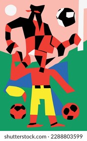 A Soccer Match - "Dive into a colorful world with this illustration collection inspired by iconic paper-cutting art, challenging the creative possibilities of paper and scissors."