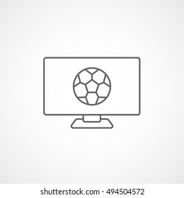 Soccer Match Live On TV Line Icon On White Background
