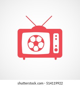Soccer Match On Old TV Red Flat Icon On White Background